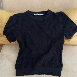 Zara Black Puff Sleeve Textured Shirt